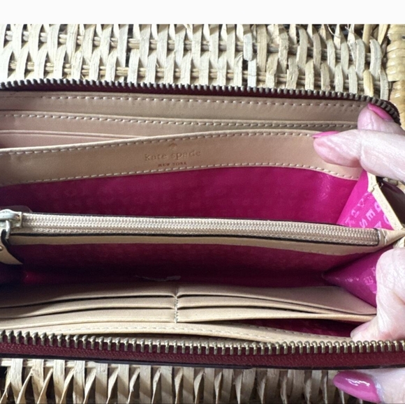 Kate Spade Large Continental Zip-Around Pebbled Leather  Wallet In Red - Picture 2 of 5